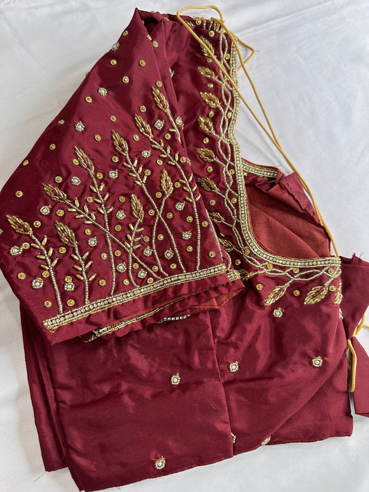 Maroon  Silk Maggam Aari Work Blouse