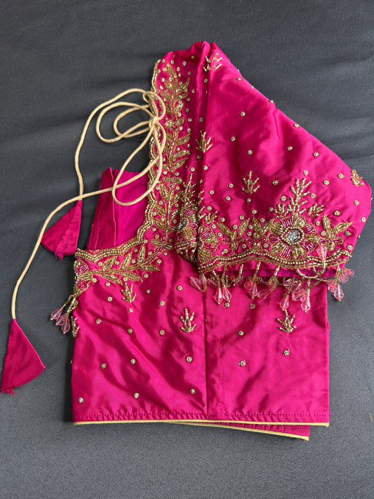 Pink Silk Maggam Aari Work Blouse
