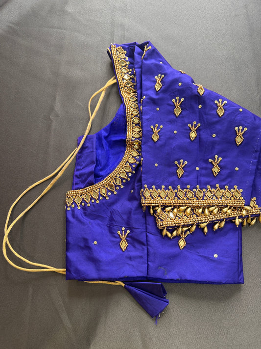 Blue Silk Maggam Aari Work Blouse