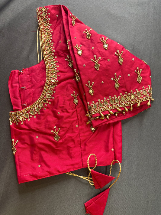 Red Silk Maggam Aari Work Blouse