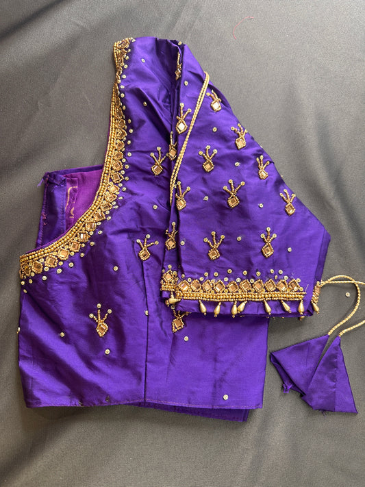 Purple Silk Maggam Aari Work Blouse