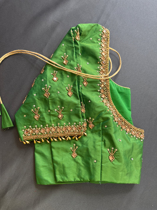 Green Silk Maggam Aari Work Blouse