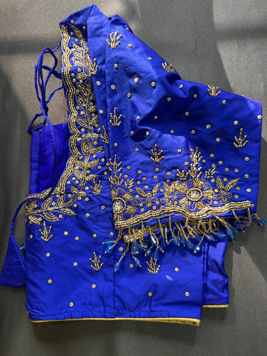Blue Silk Maggam Aari Work Blouse