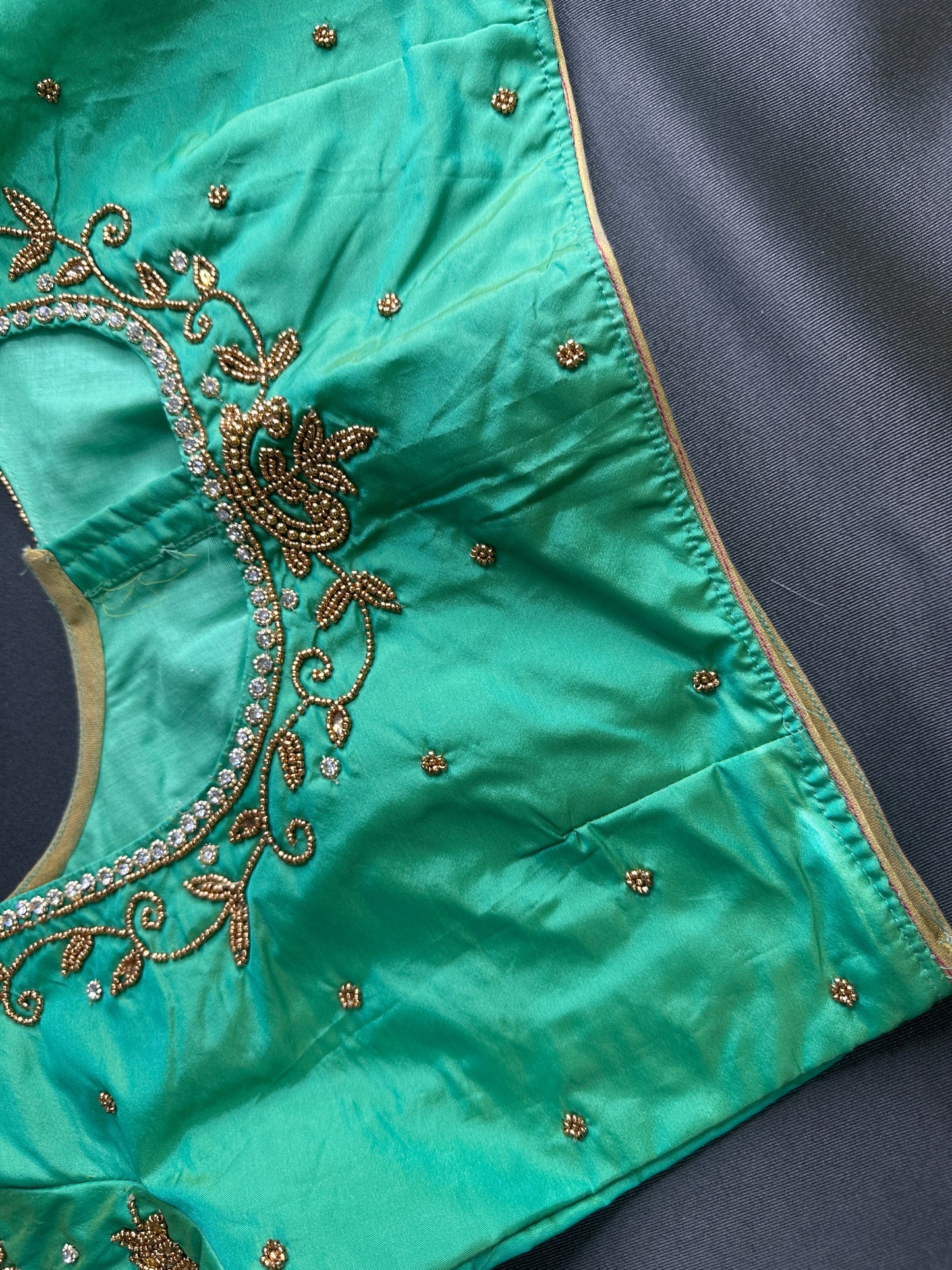 Light Green Silk Maggam Aari Work Blouse