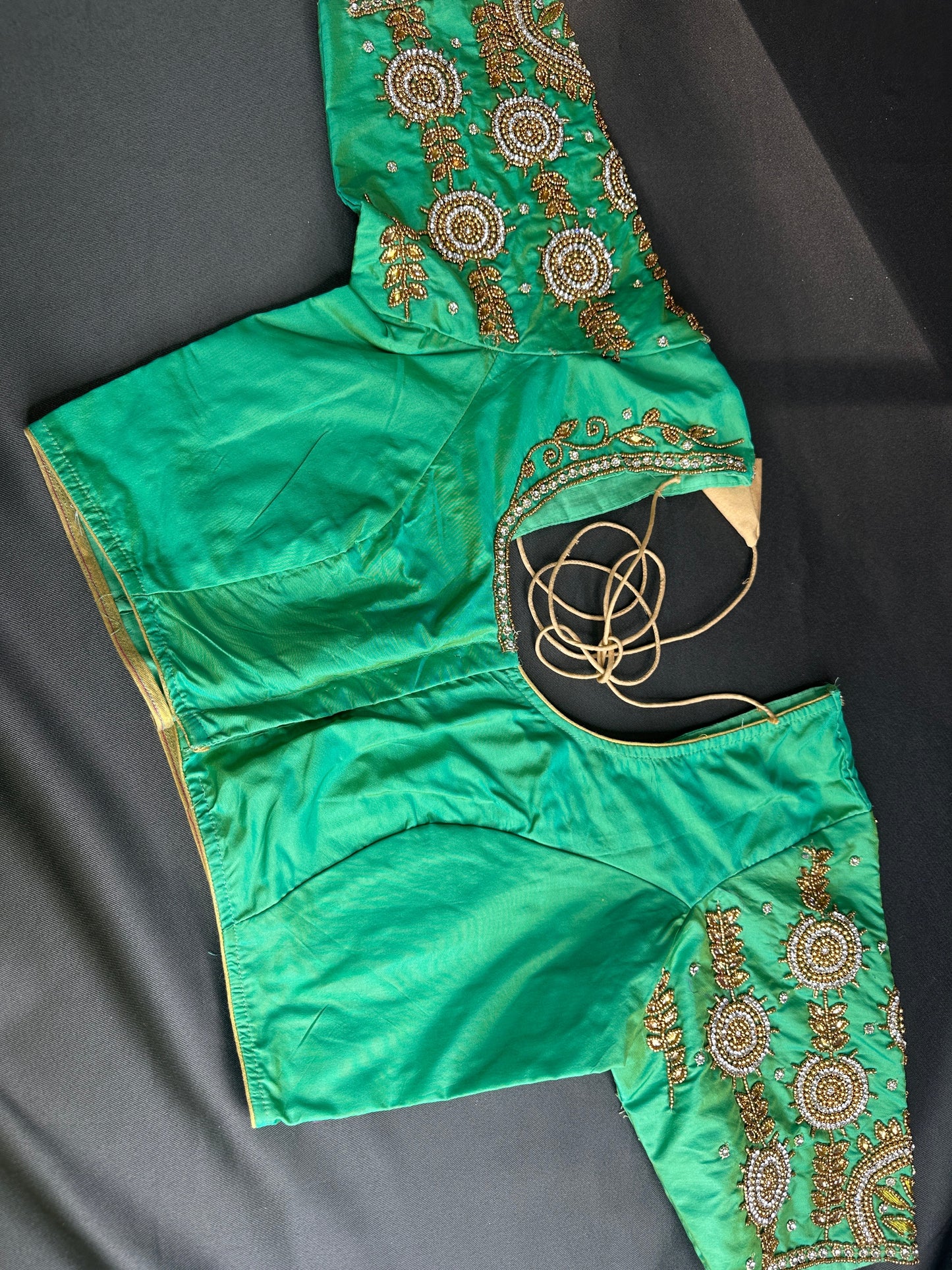 Light Green Silk Maggam Aari Work Blouse