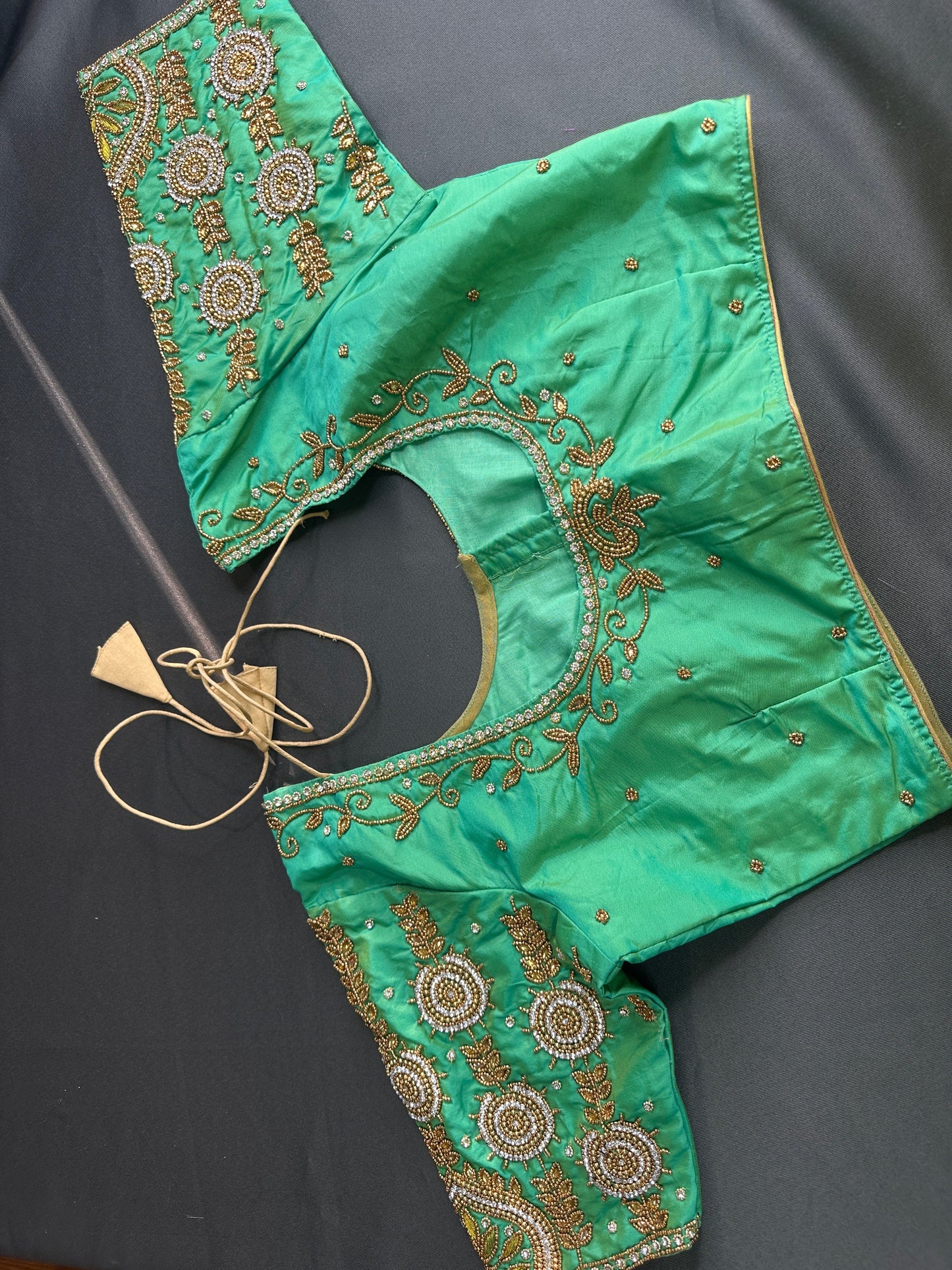 Light Green Silk Maggam Aari Work Blouse