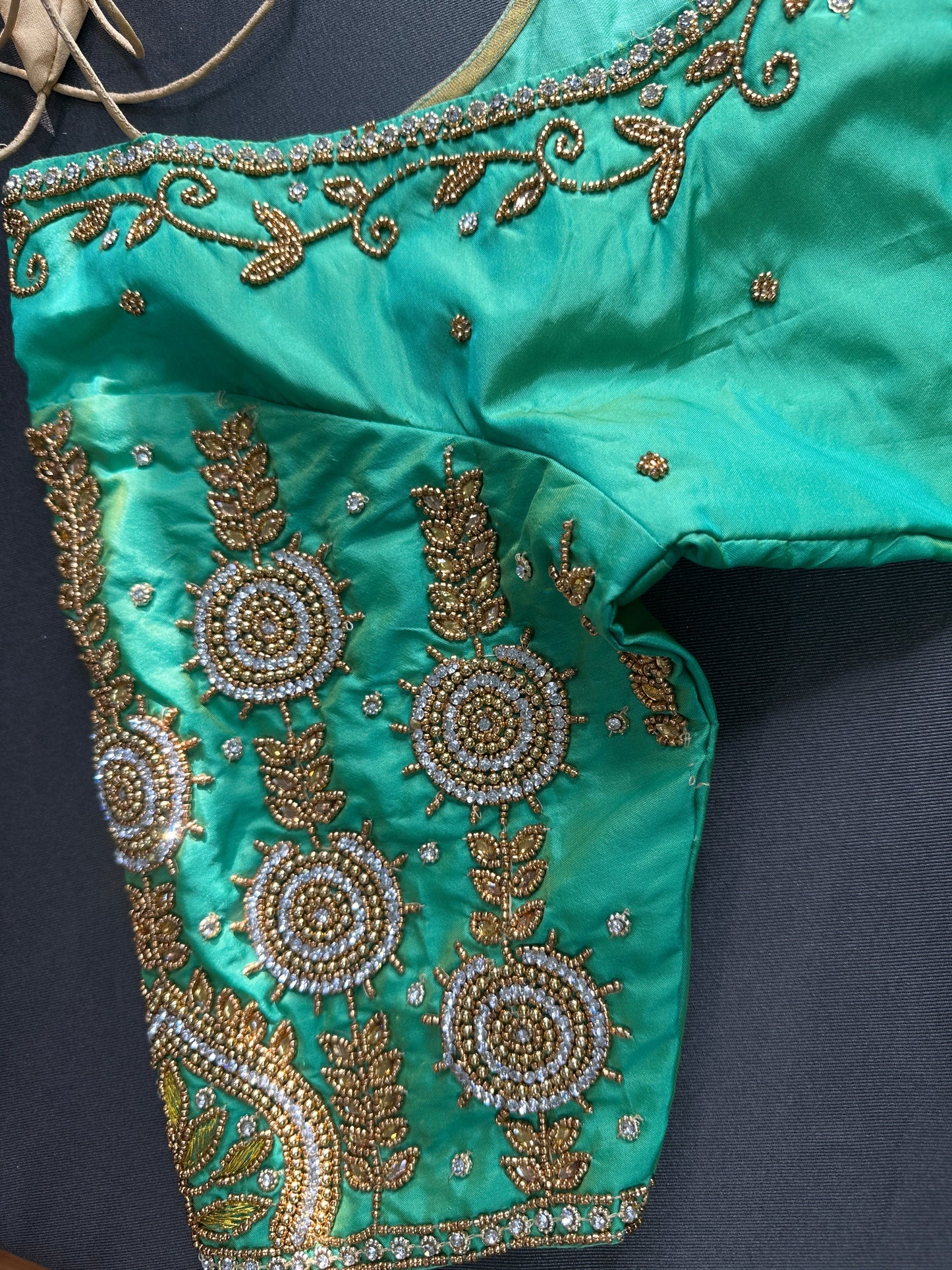 Light Green Silk Maggam Aari Work Blouse