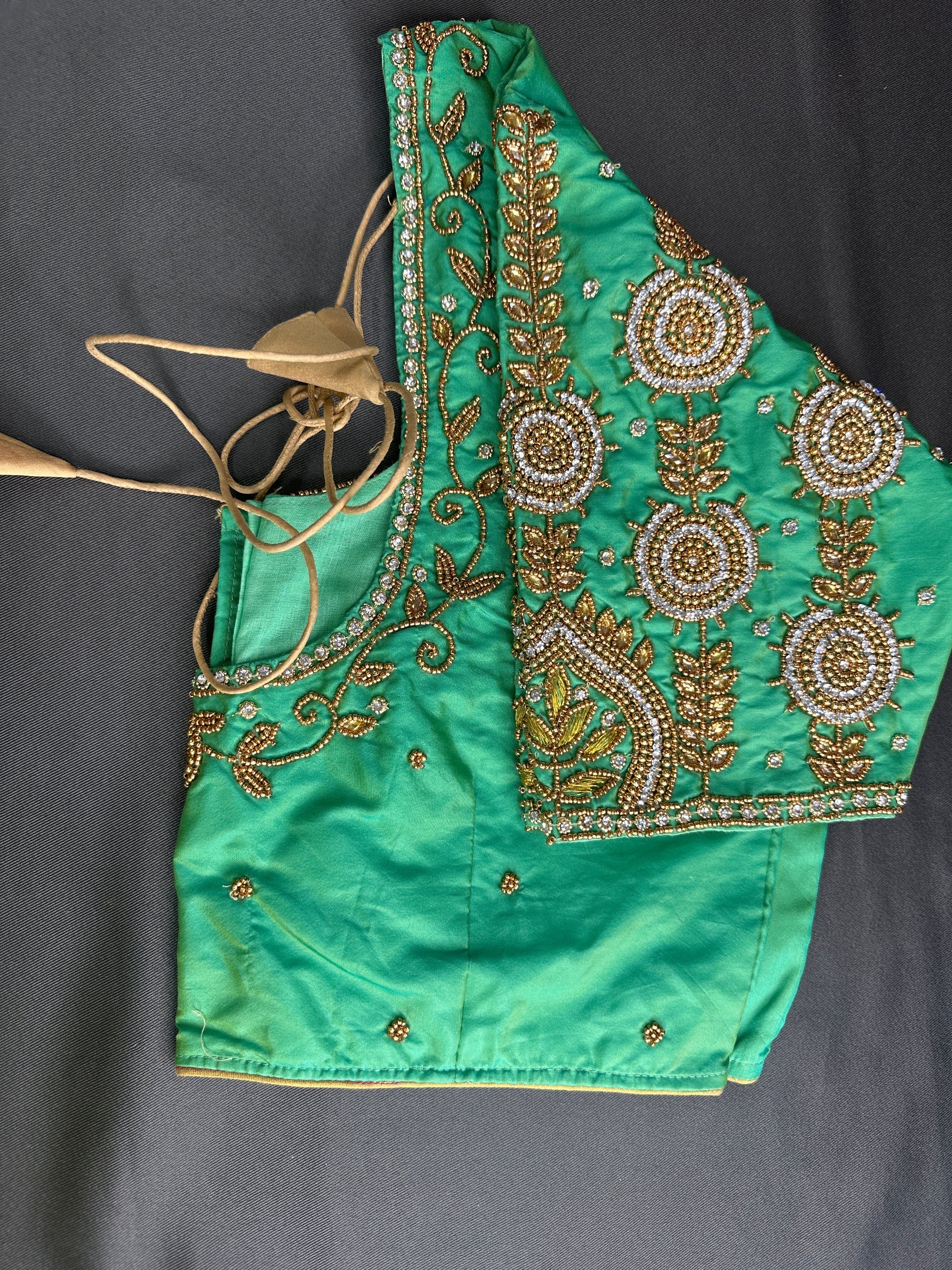 Light Green Silk Maggam Aari Work Blouse