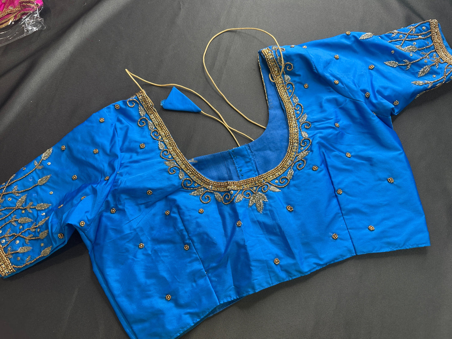 Turqouise Blue Silk Maggam Aari Work Blouse