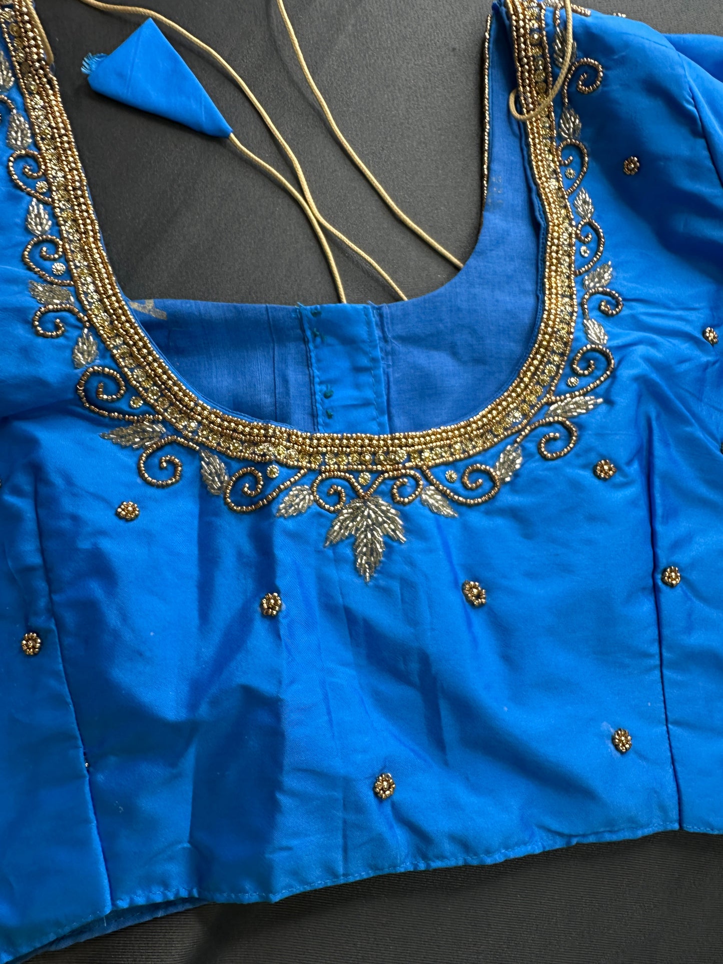 Turqouise Blue Silk Maggam Aari Work Blouse