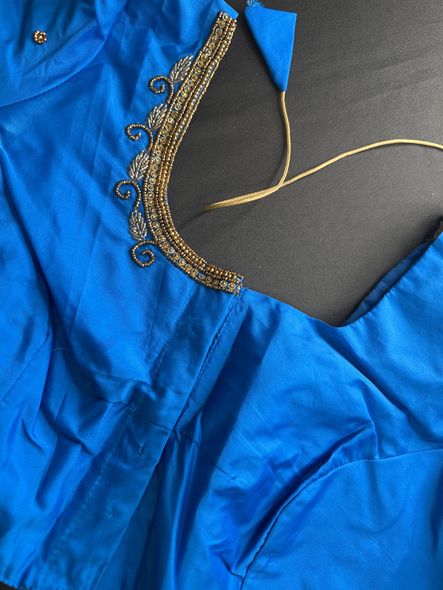 Turqouise Blue Silk Maggam Aari Work Blouse
