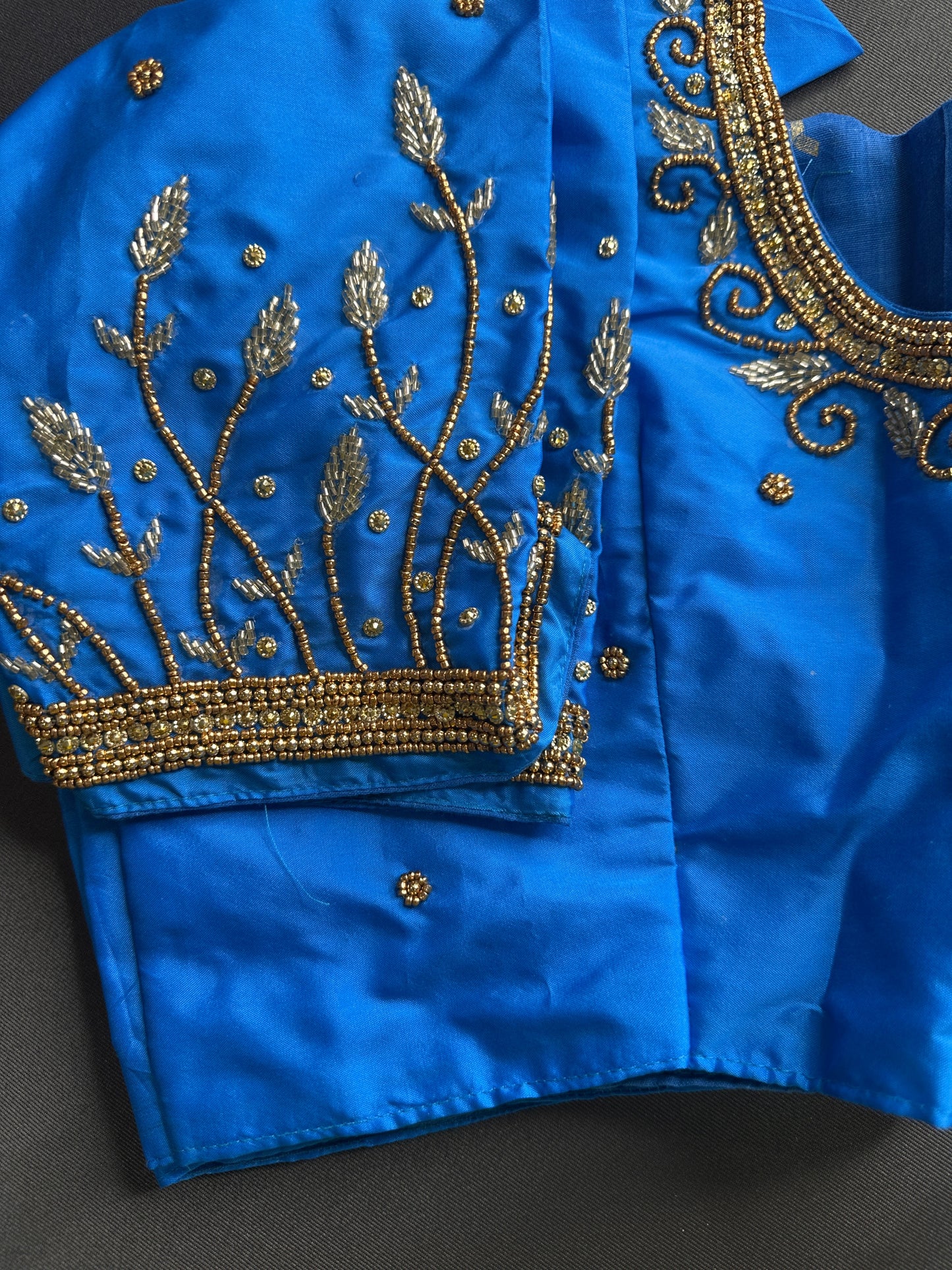 Turqouise Blue Silk Maggam Aari Work Blouse