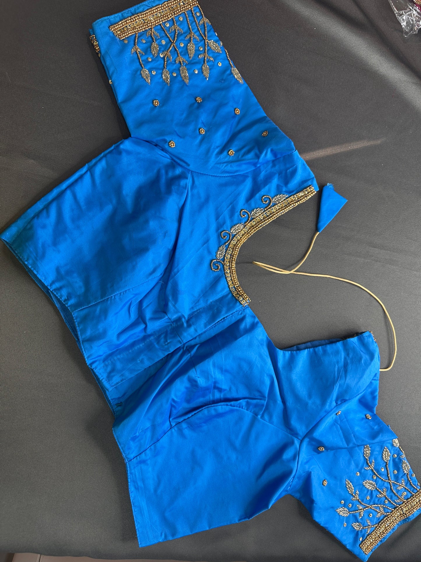 Turqouise Blue Silk Maggam Aari Work Blouse