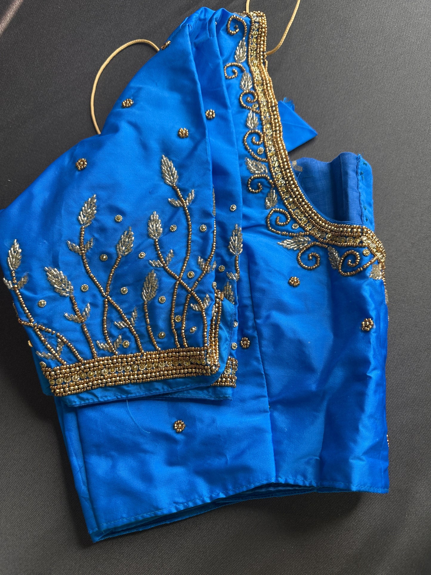 Turqouise Blue Silk Maggam Aari Work Blouse