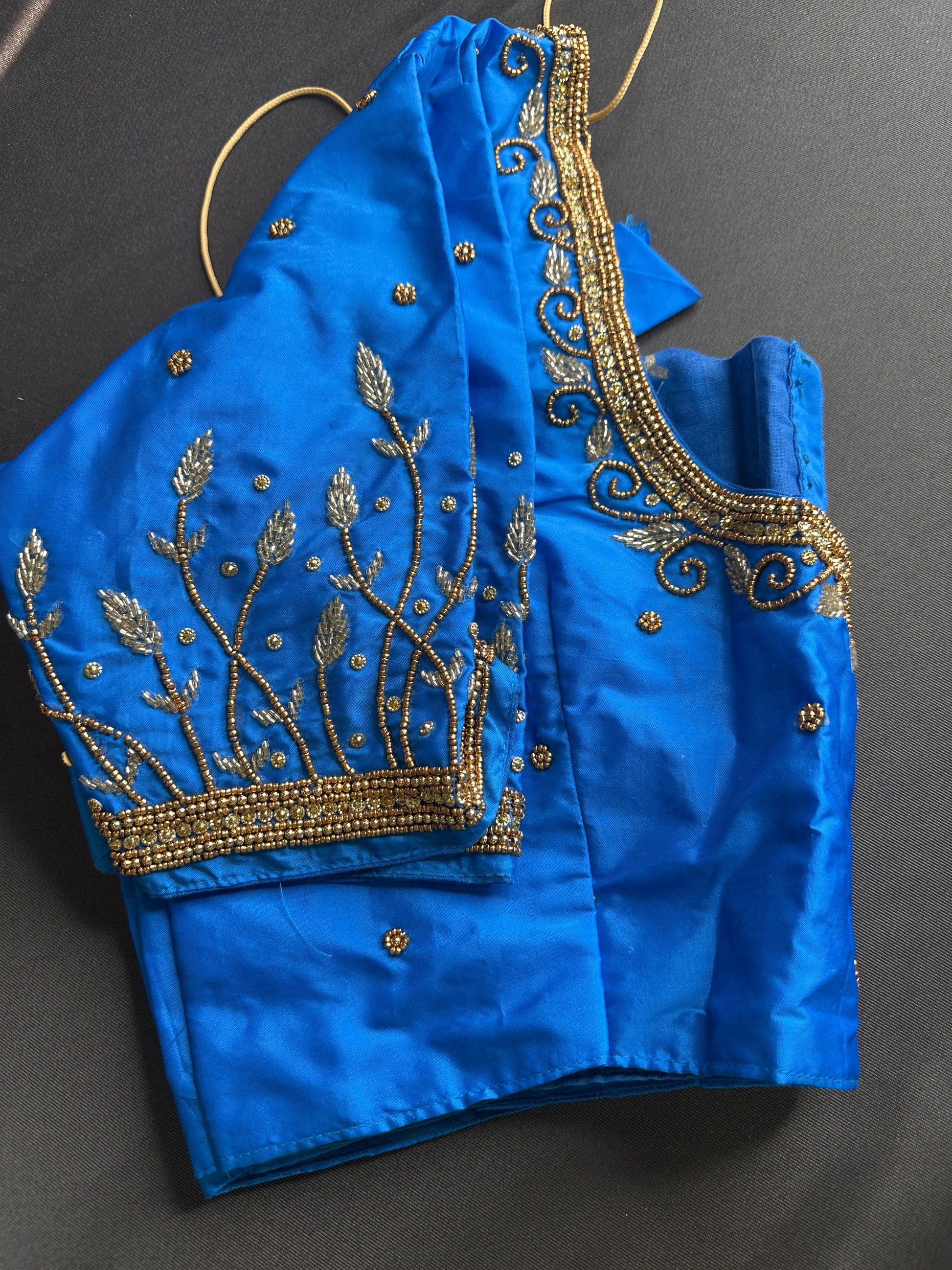 Turqouise Blue Silk Maggam Aari Work Blouse
