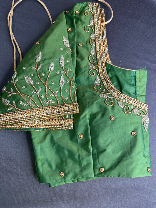 Green Silk Maggam Aari Work Blouse