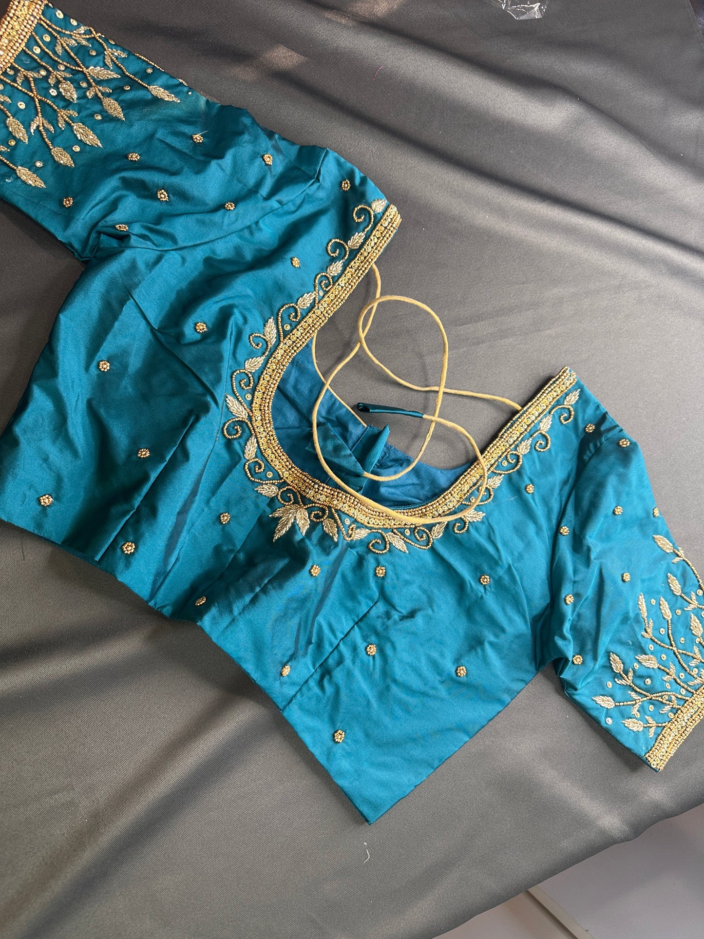 Teal Silk Maggam Aari Work Blouse