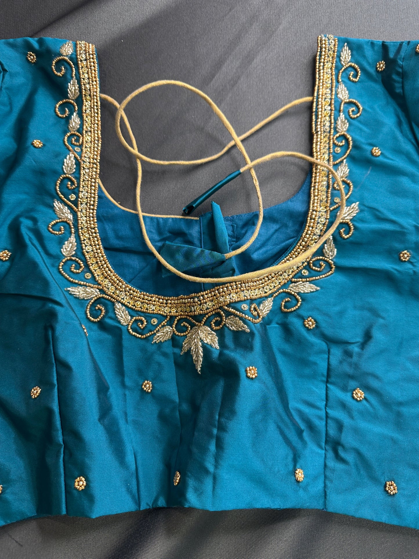 Teal Silk Maggam Aari Work Blouse