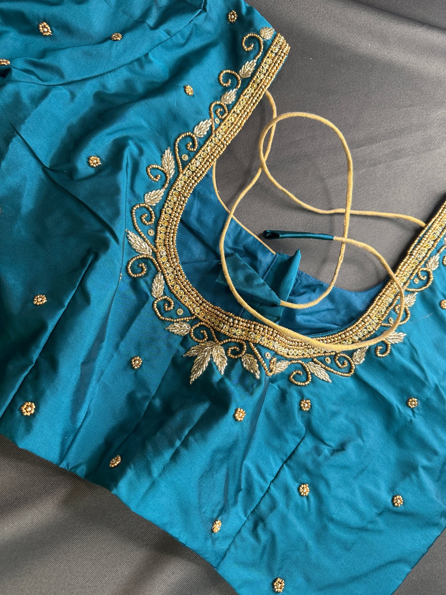 Teal Silk Maggam Aari Work Blouse