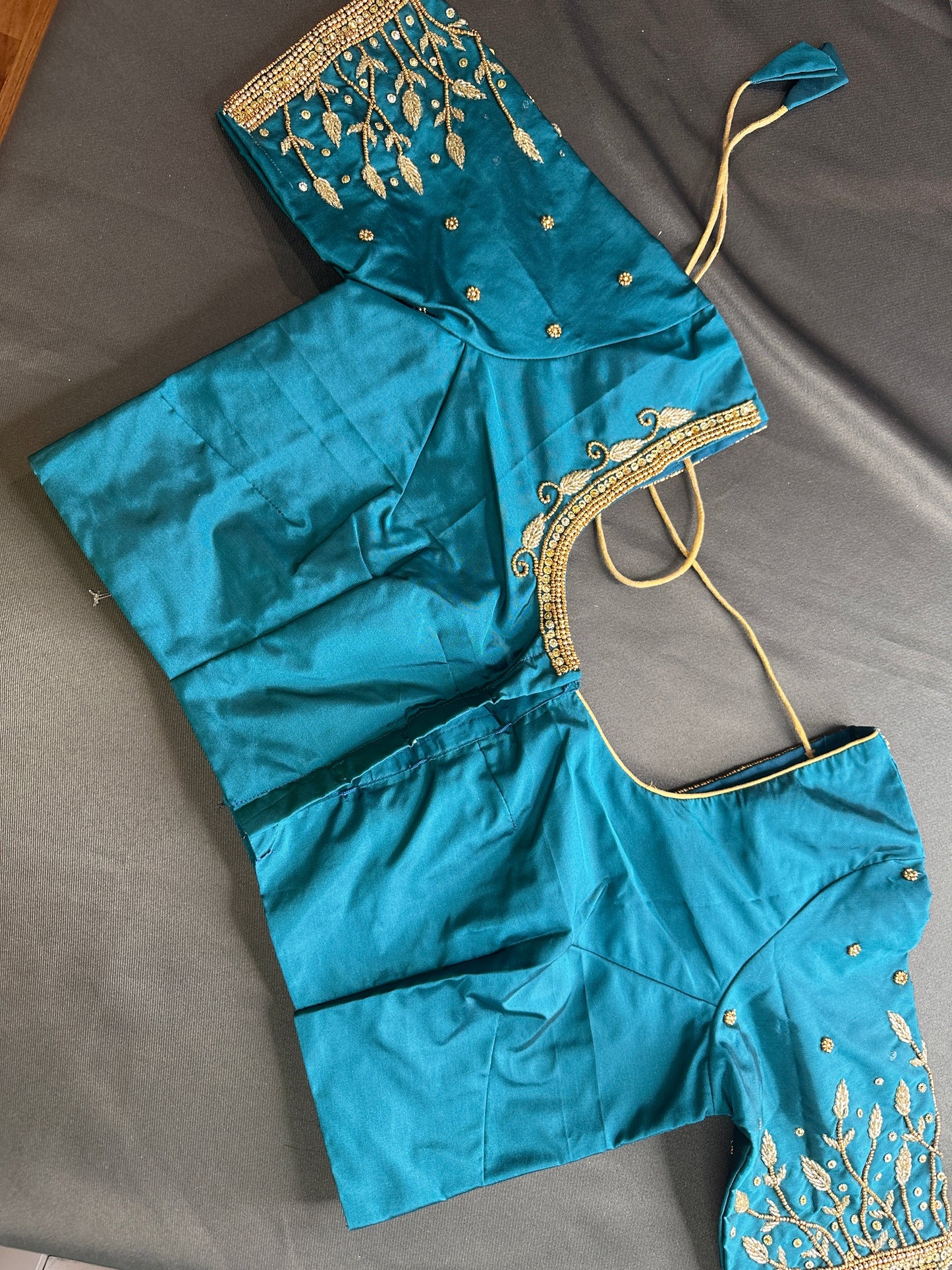 Teal Silk Maggam Aari Work Blouse