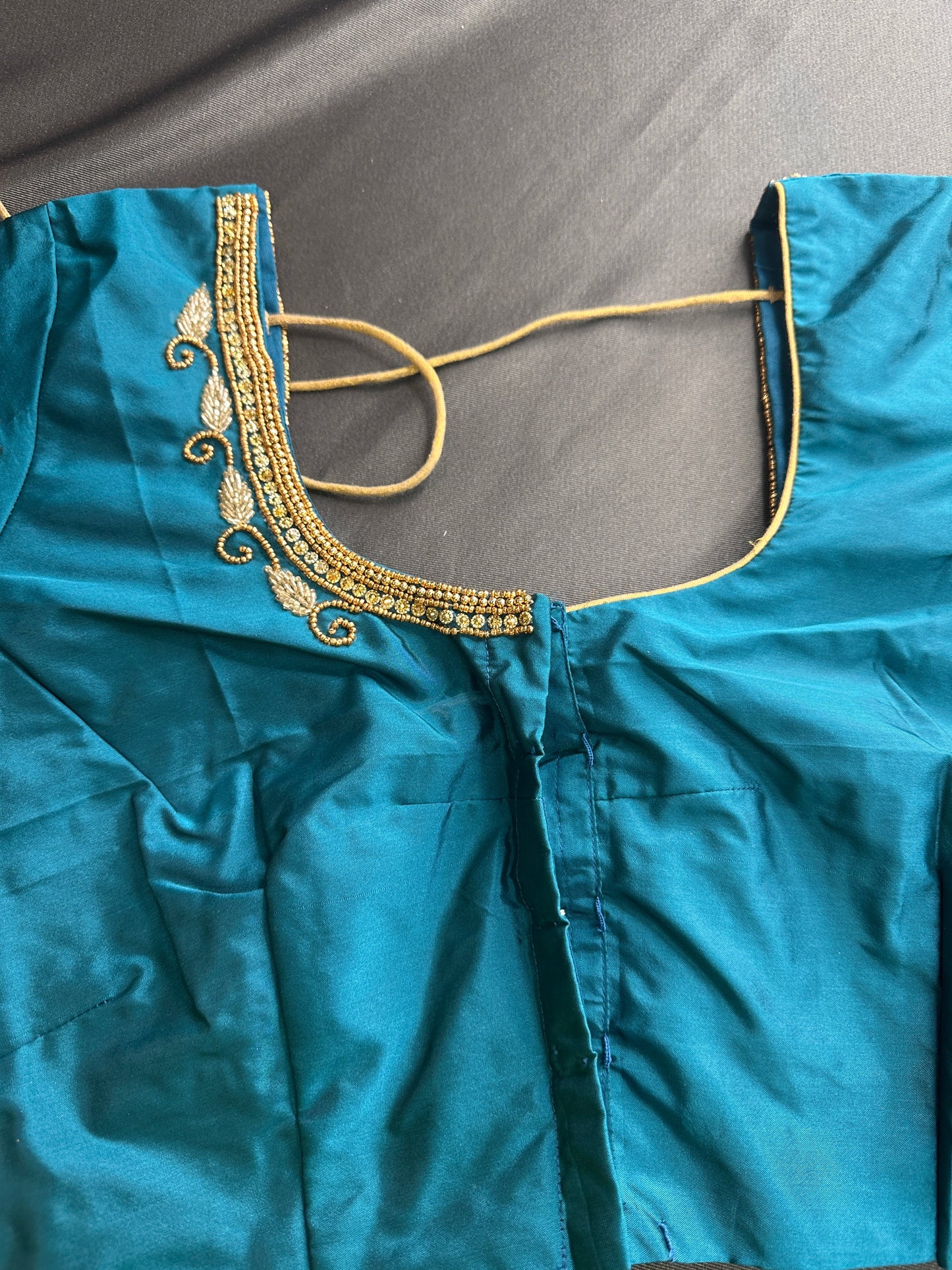 Teal Silk Maggam Aari Work Blouse