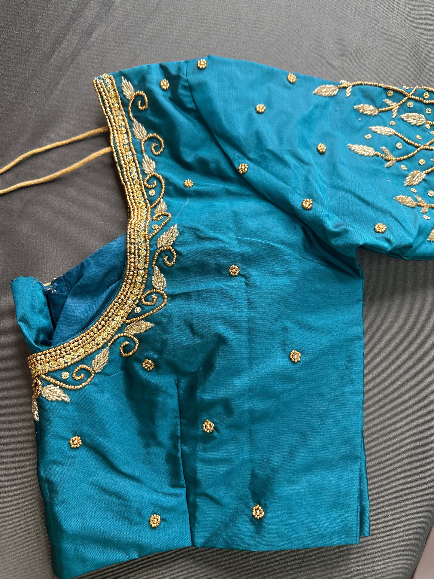 Teal Silk Maggam Aari Work Blouse
