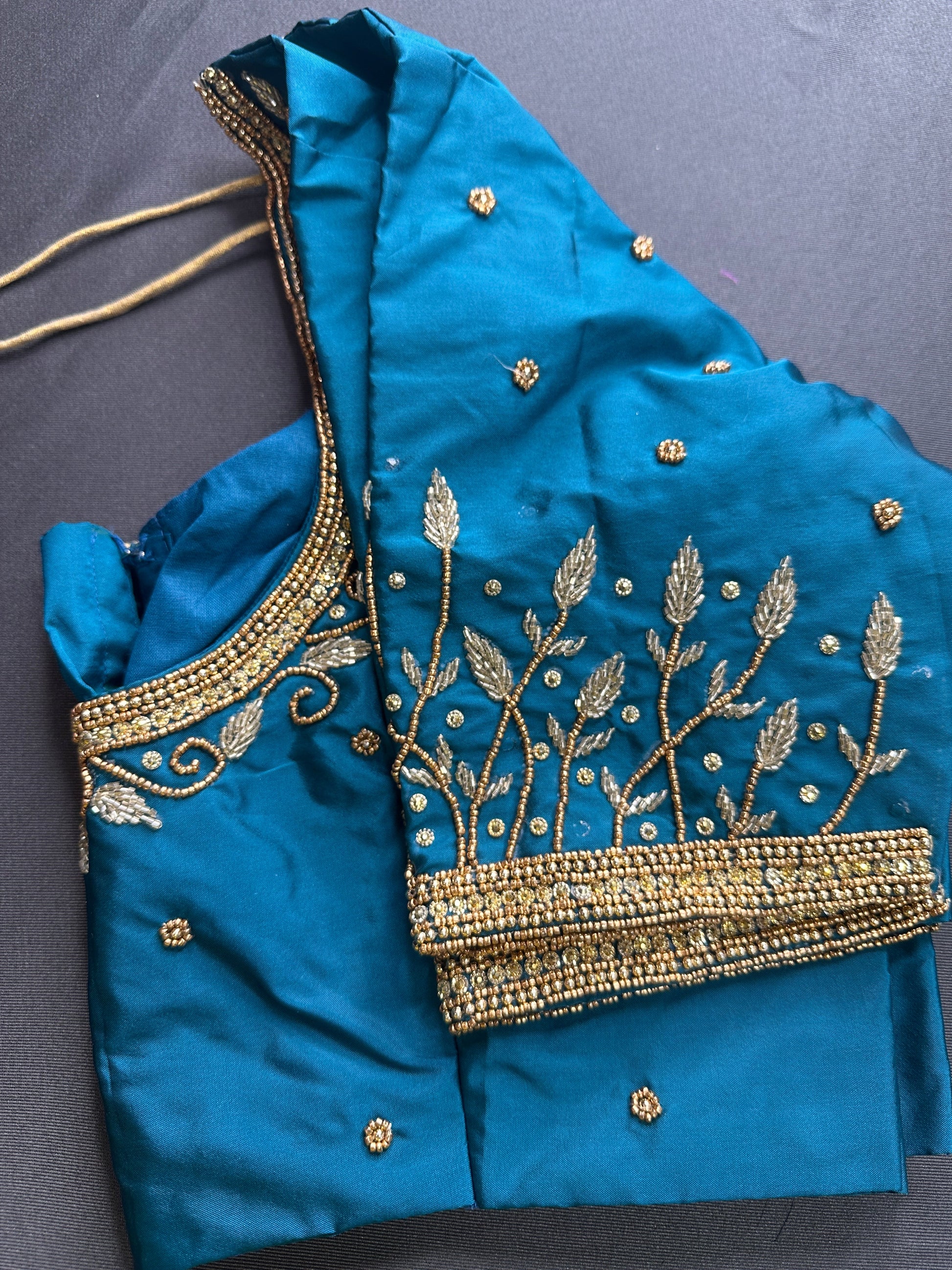 Teal Silk Maggam Aari Work Blouse