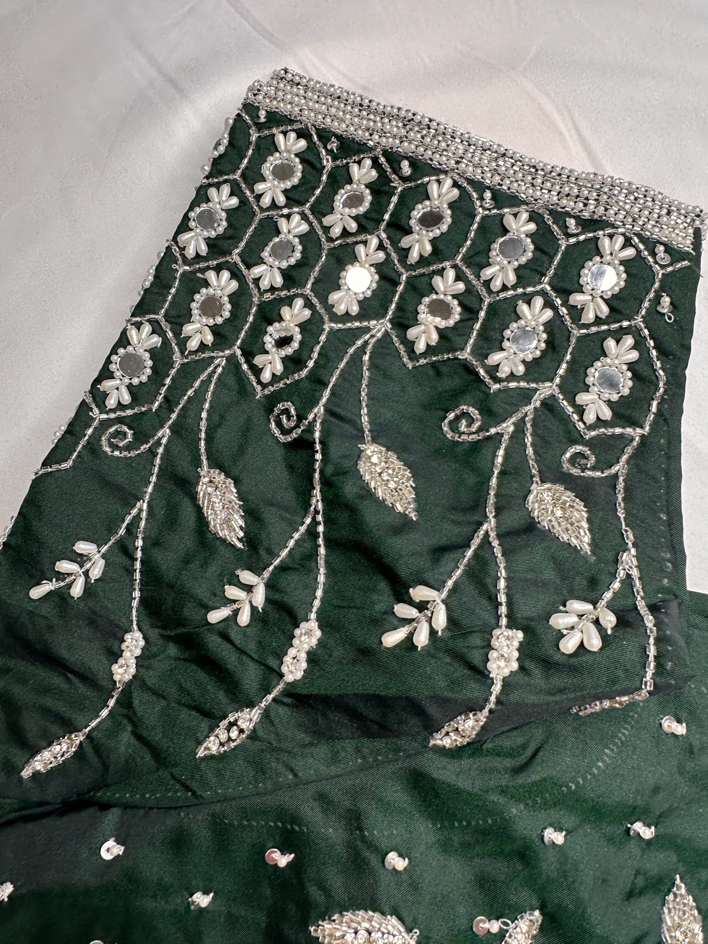 Green Mirror work Maggam Aari Embroidery Blouse