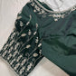 Green Mirror work Maggam Aari Embroidery Blouse