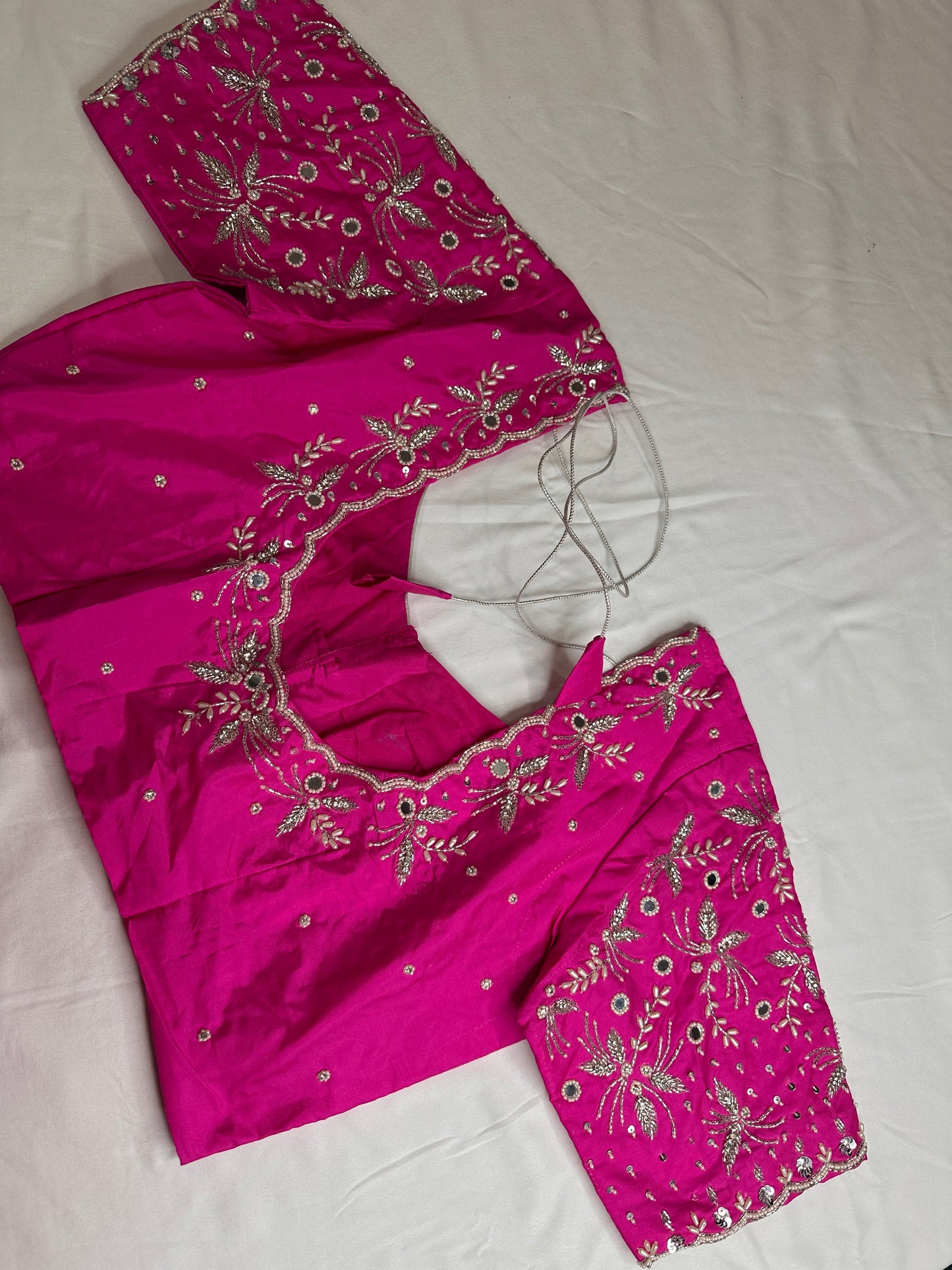 Pink Mirror work Maggam Aari Embroidery Blouse