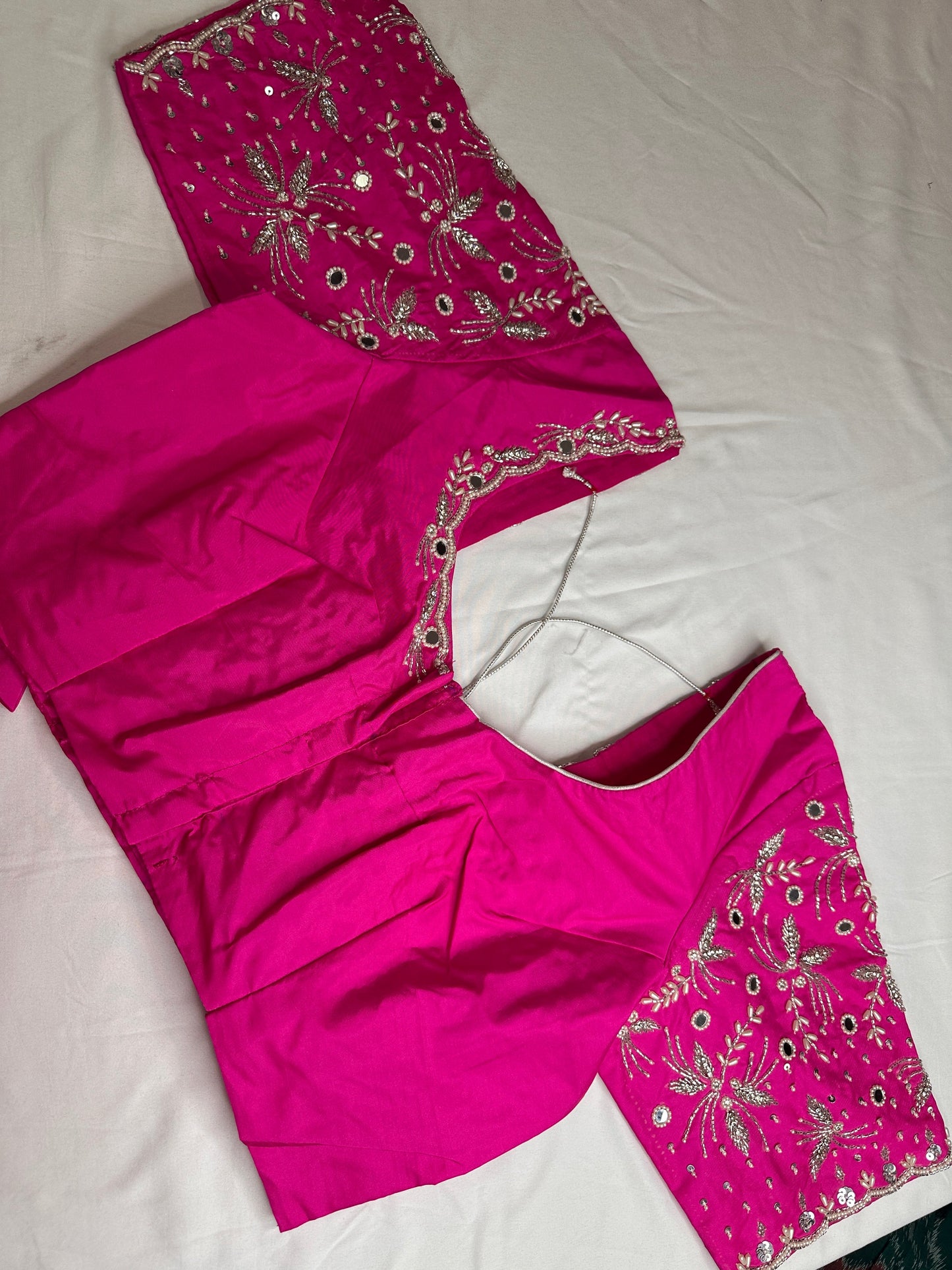 Pink Mirror work Maggam Aari Embroidery Blouse