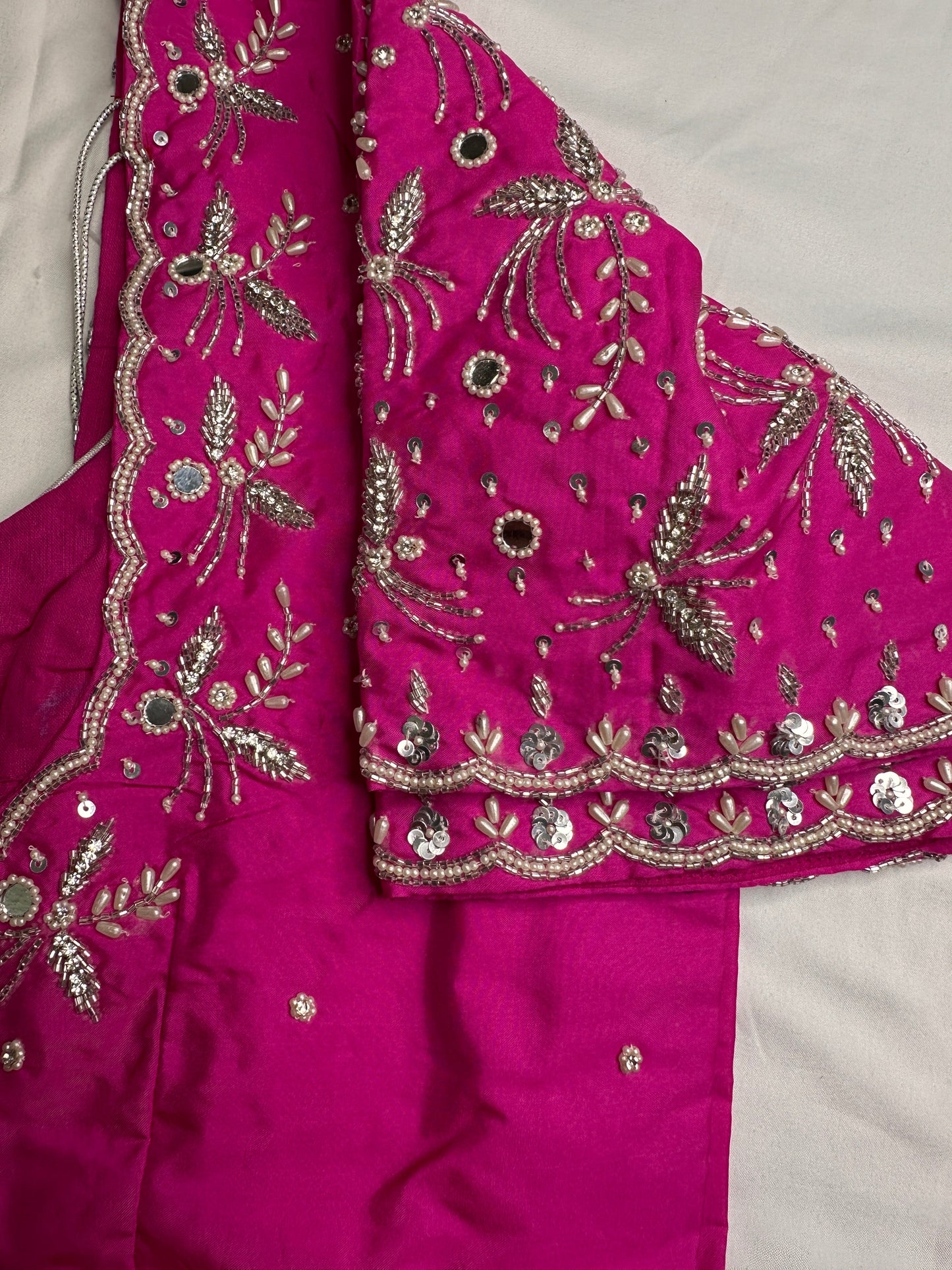 Pink Mirror work Maggam Aari Embroidery Blouse