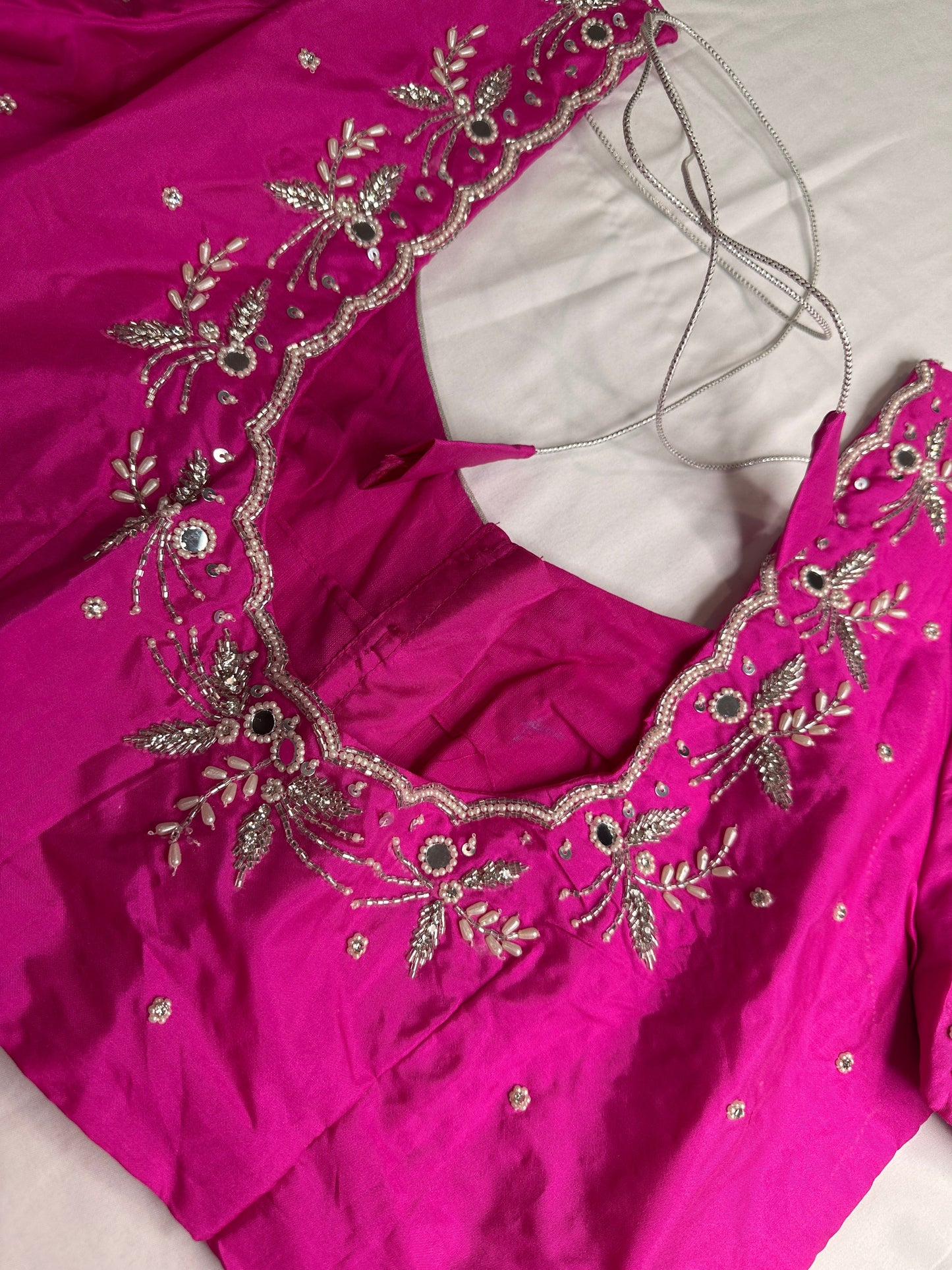 Pink Mirror work Maggam Aari Embroidery Blouse
