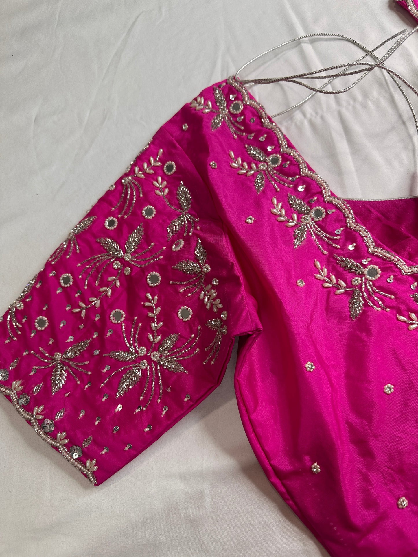 Pink Mirror work Maggam Aari Embroidery Blouse