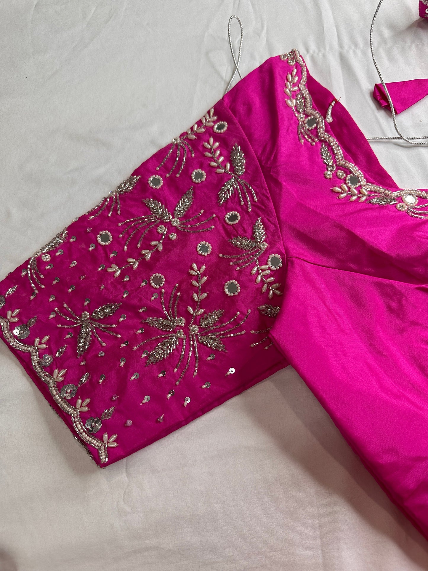Pink Mirror work Maggam Aari Embroidery Blouse