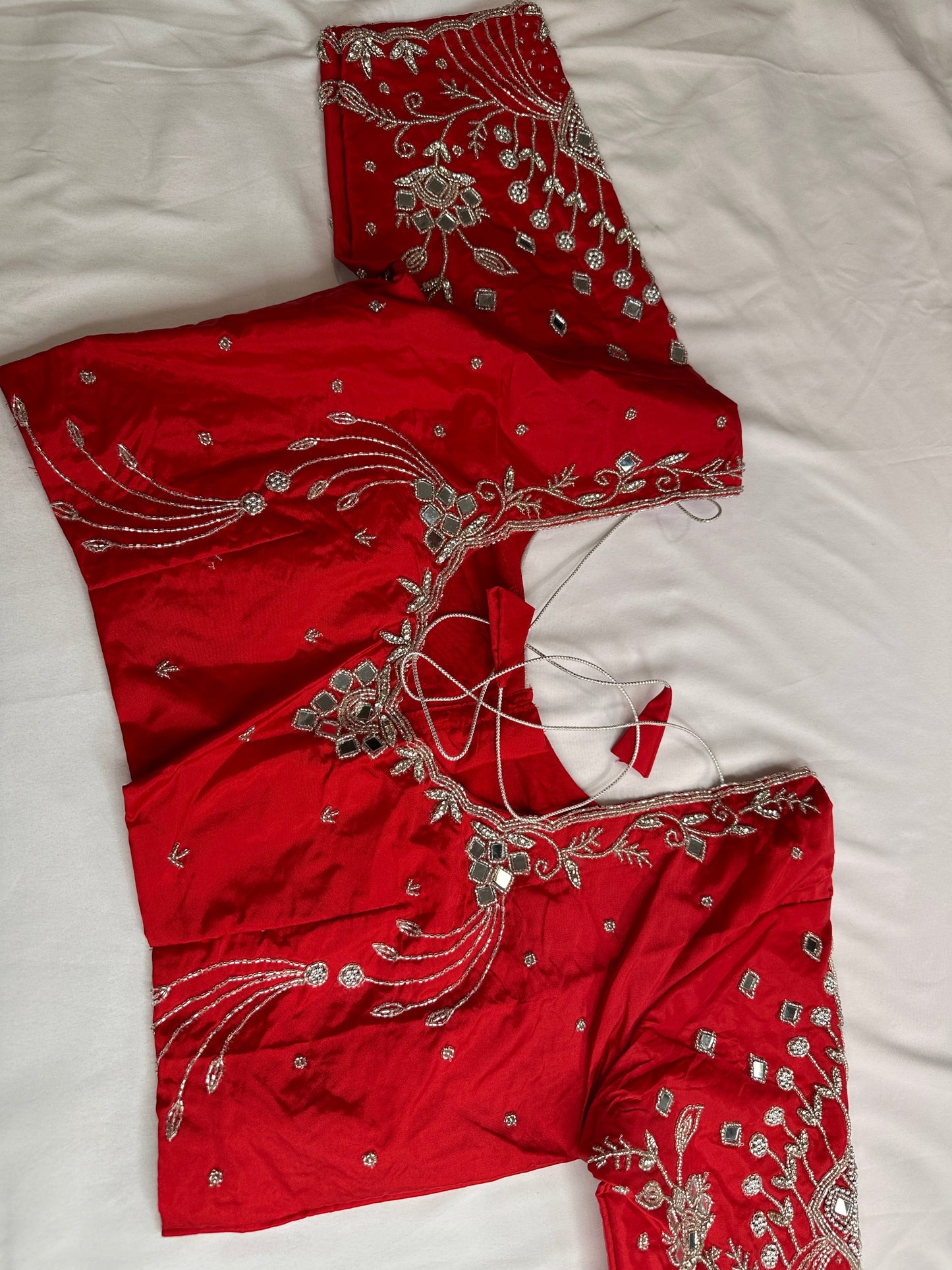 Red Mirror work Maggam Aari Embroidery Blouse