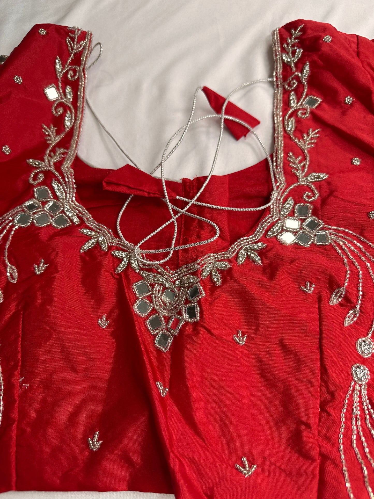 Red Mirror work Maggam Aari Embroidery Blouse