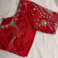 Red Mirror work Maggam Aari Embroidery Blouse