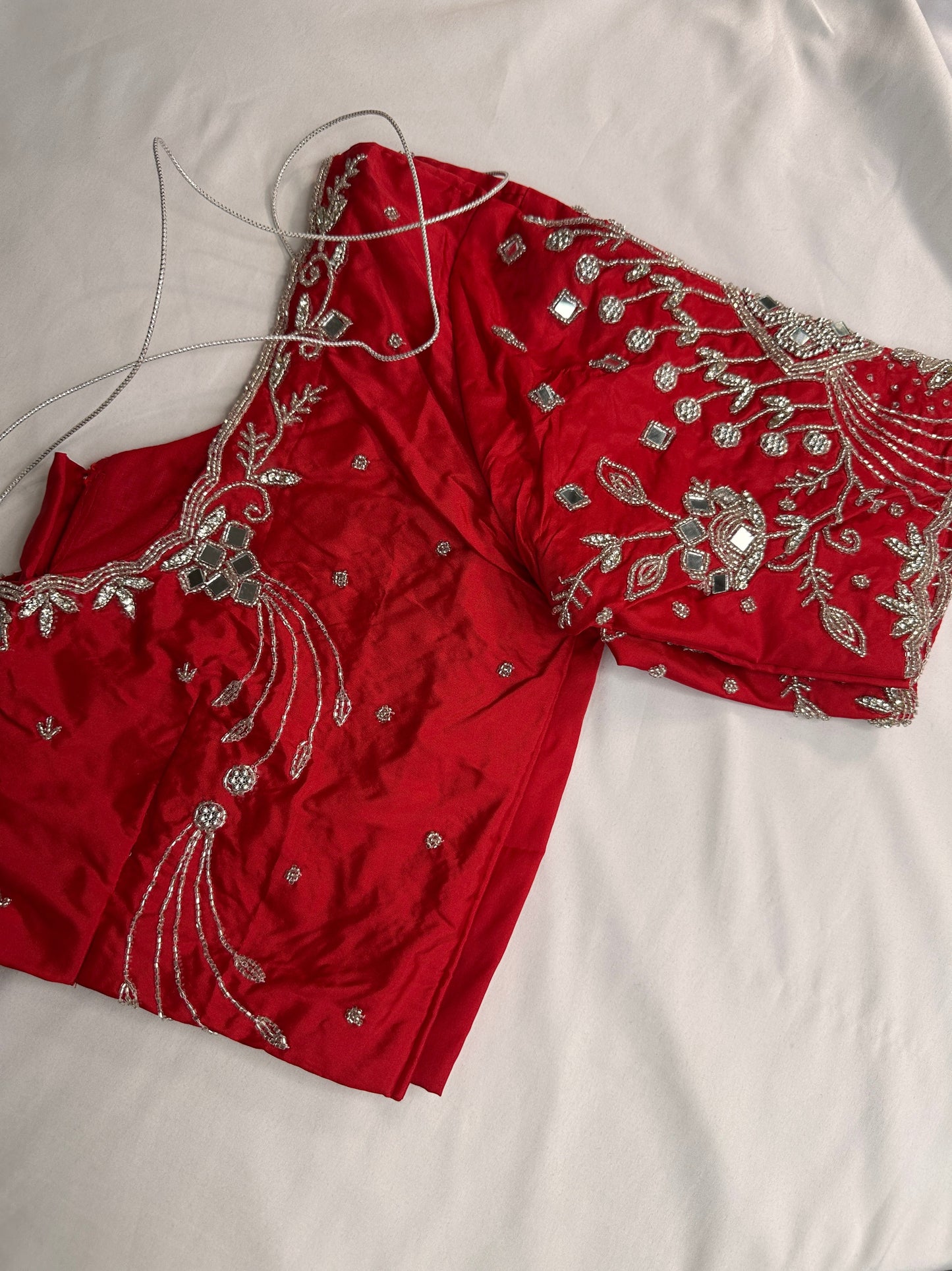 Red Mirror work Maggam Aari Embroidery Blouse