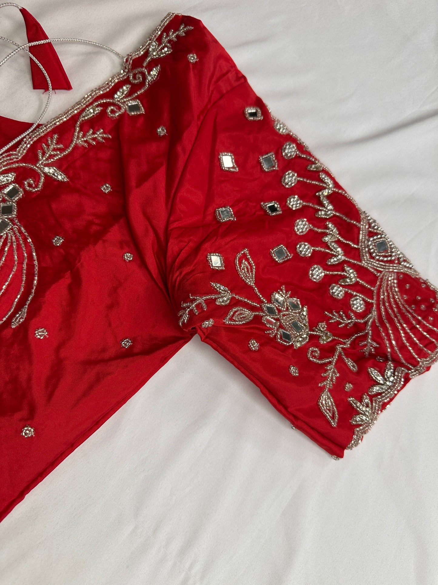 Red Mirror work Maggam Aari Embroidery Blouse