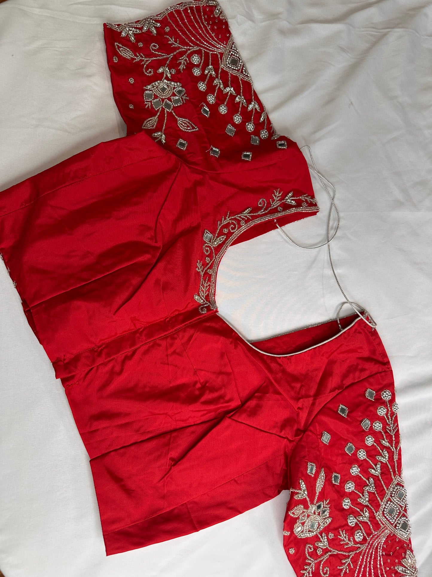 Red Mirror work Maggam Aari Embroidery Blouse