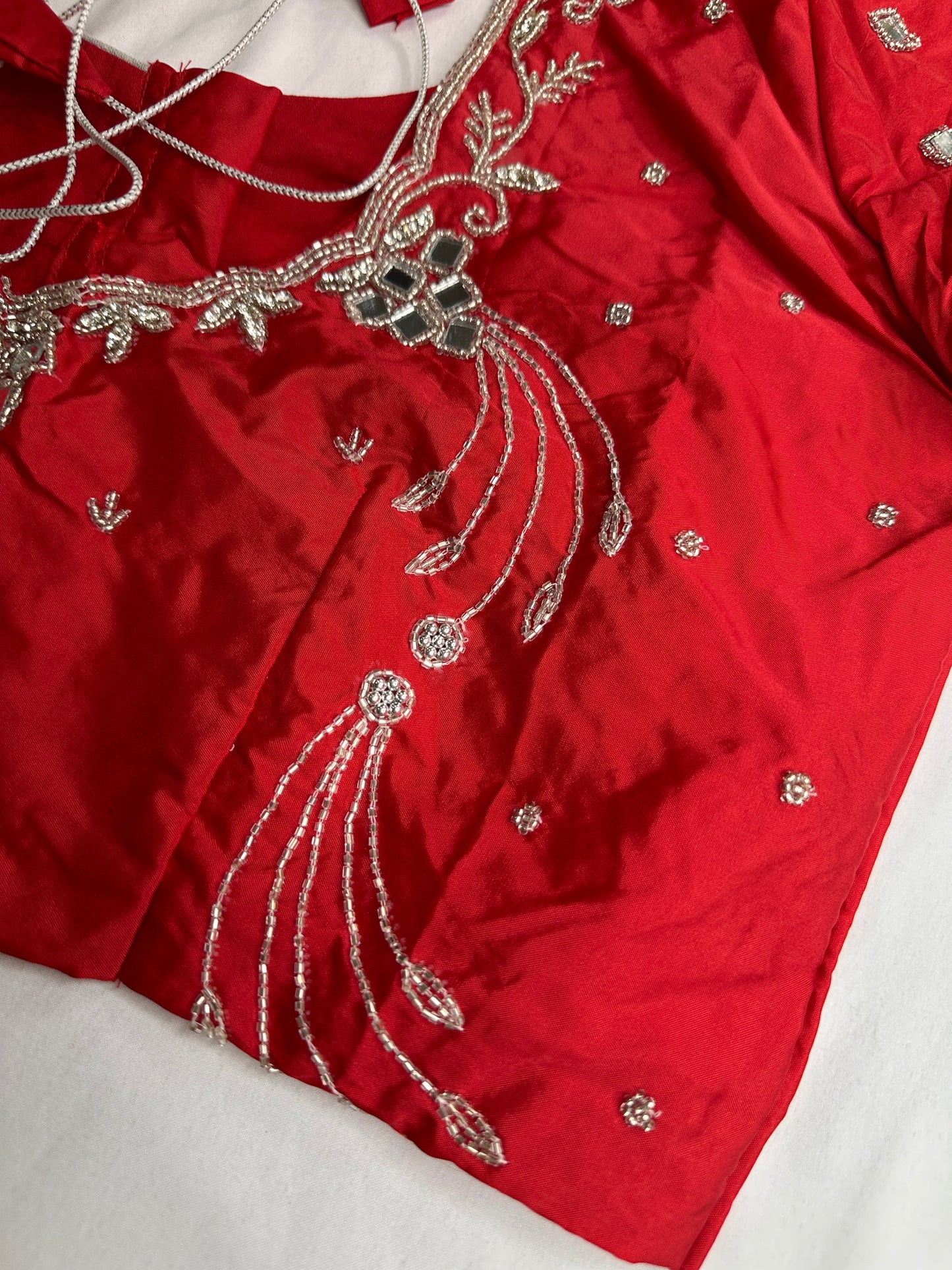 Red Mirror work Maggam Aari Embroidery Blouse