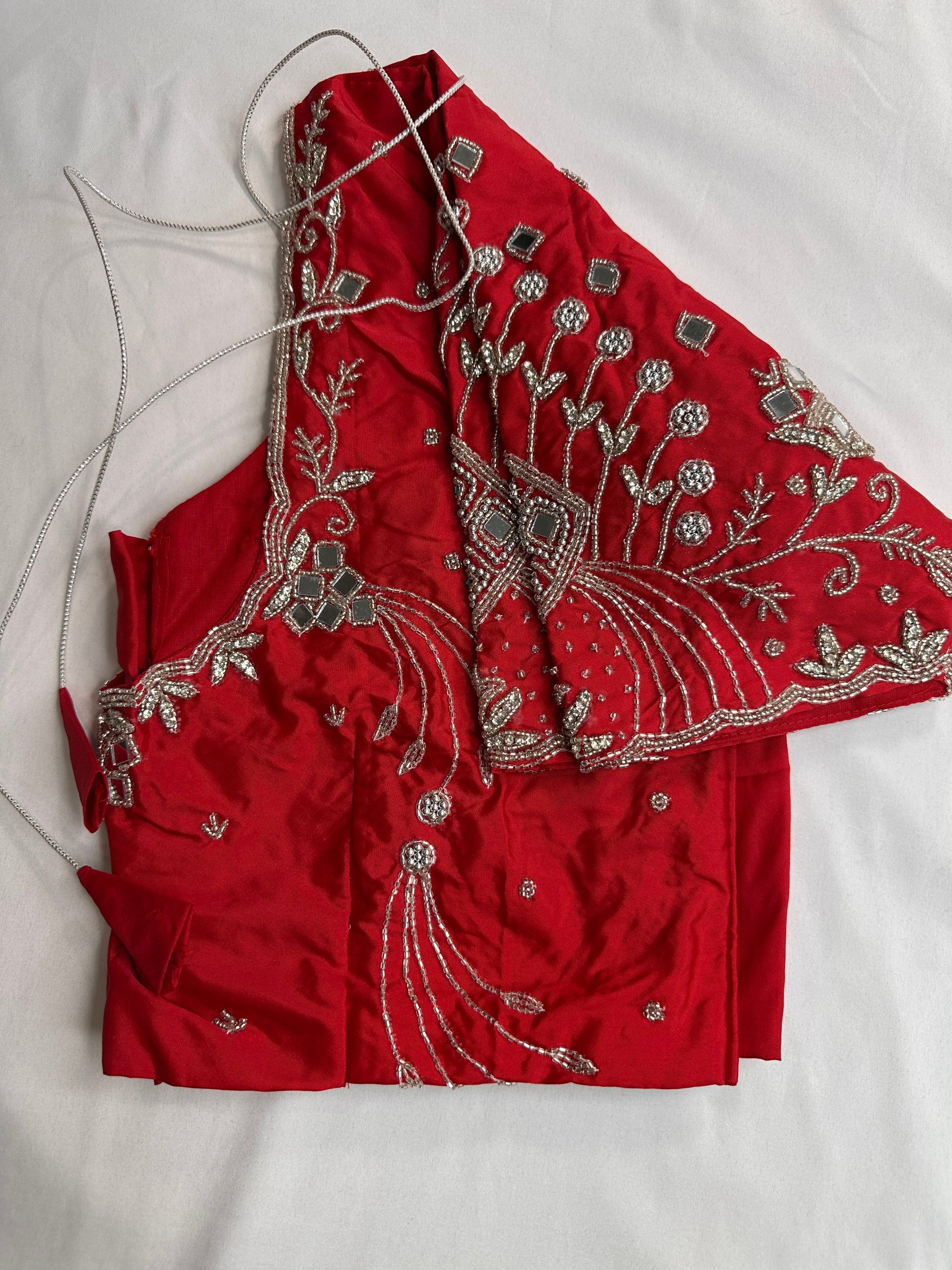 Red Mirror work Maggam Aari Embroidery Blouse
