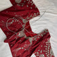 Marron Red Mirror work Maggam Aari Embroidery Blouse