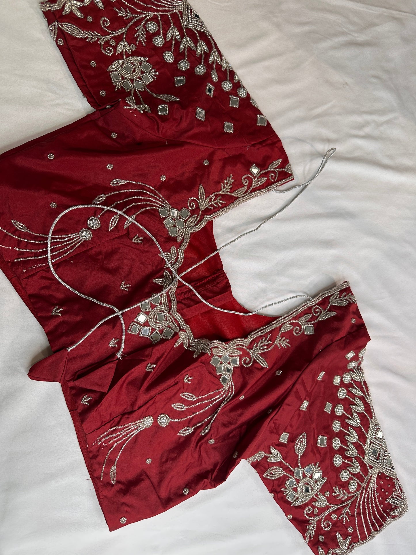 Marron Red Mirror work Maggam Aari Embroidery Blouse
