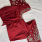 Marron Red Mirror work Maggam Aari Embroidery Blouse