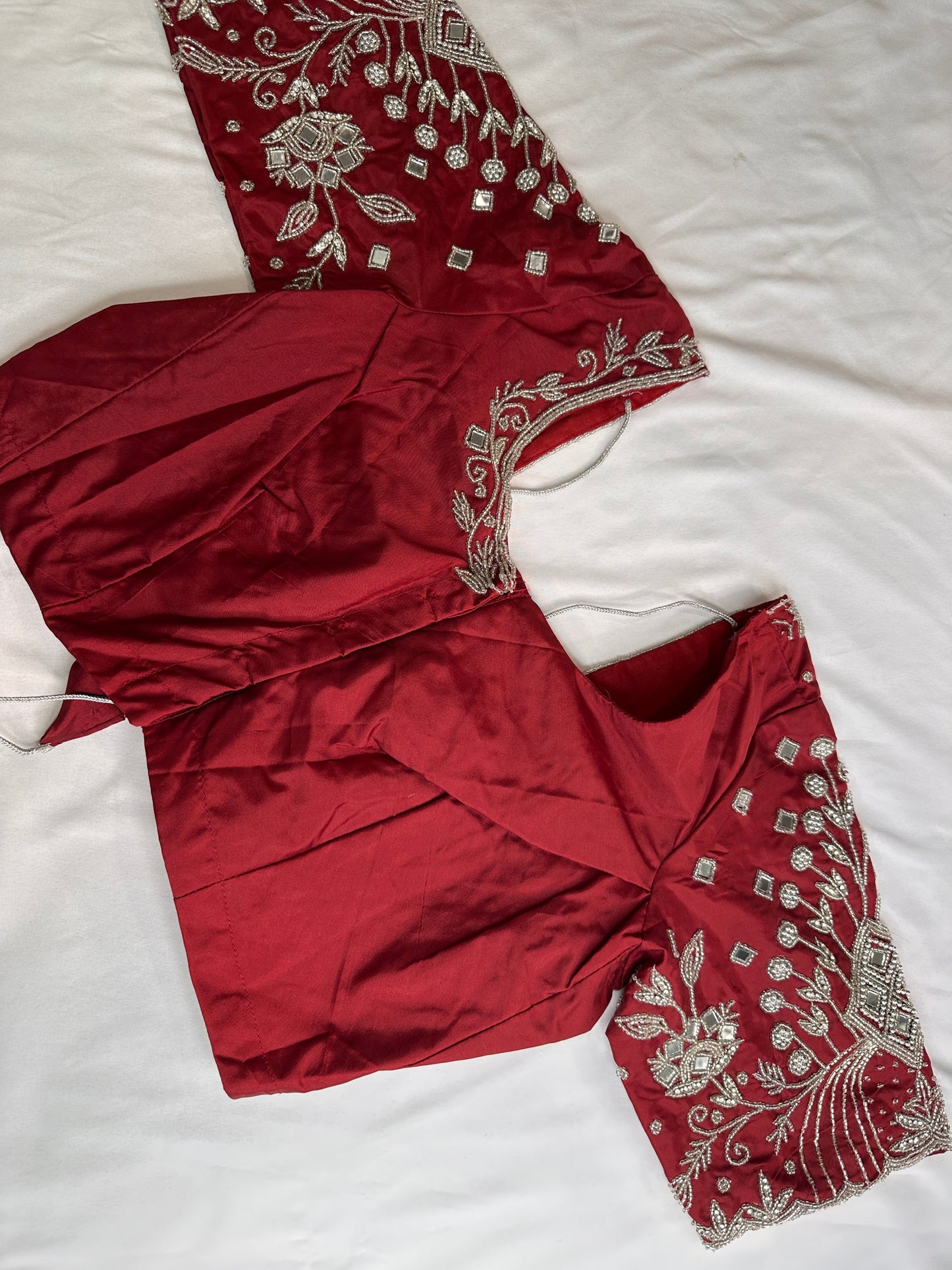Marron Red Mirror work Maggam Aari Embroidery Blouse