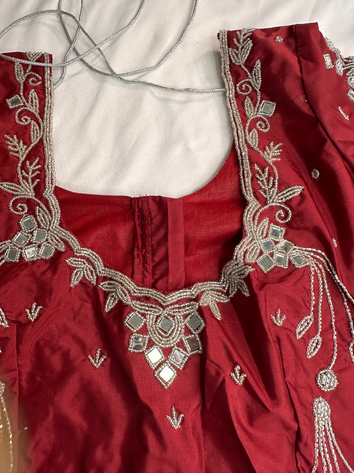 Marron Red Mirror work Maggam Aari Embroidery Blouse