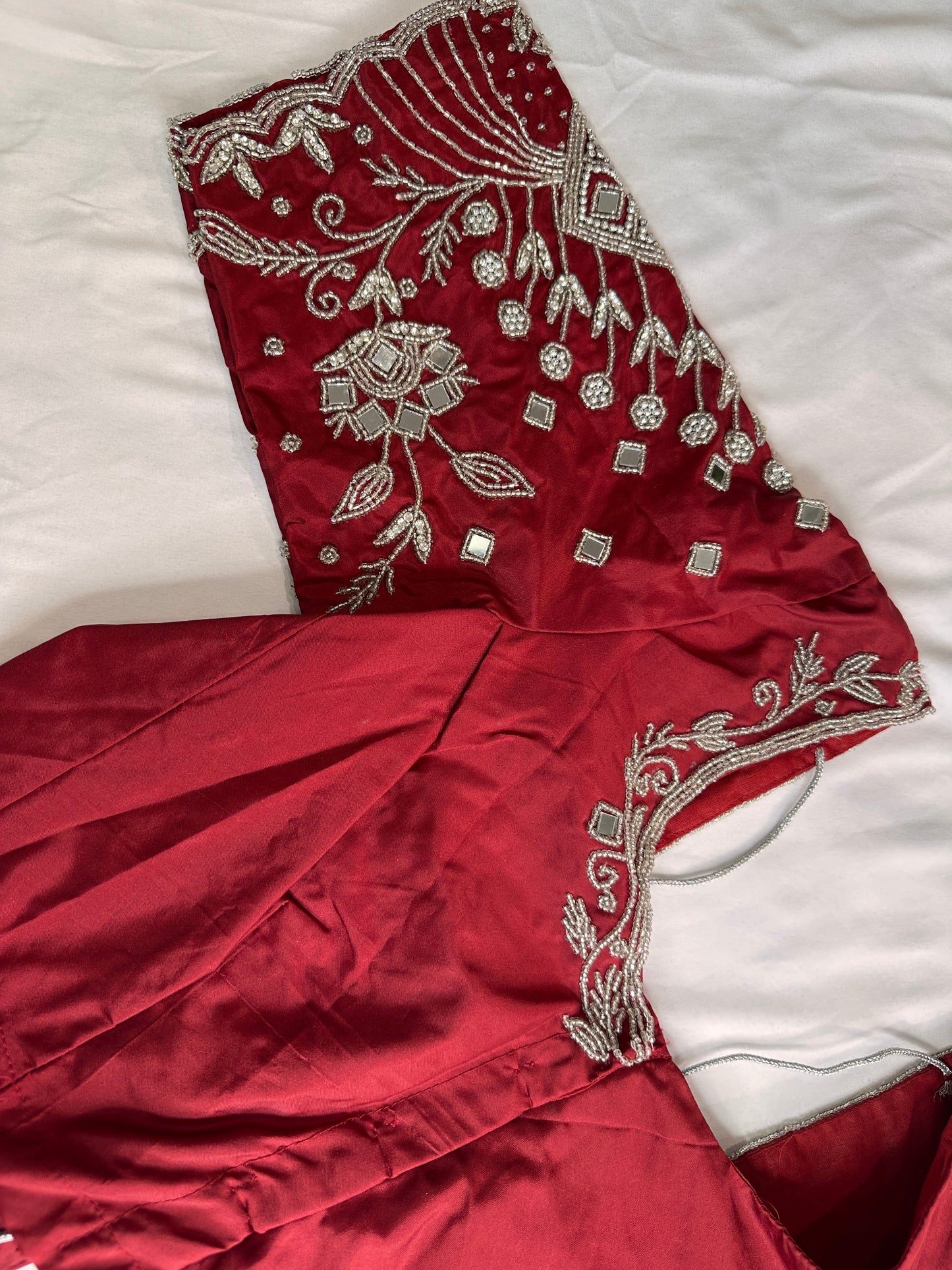 Marron Red Mirror work Maggam Aari Embroidery Blouse