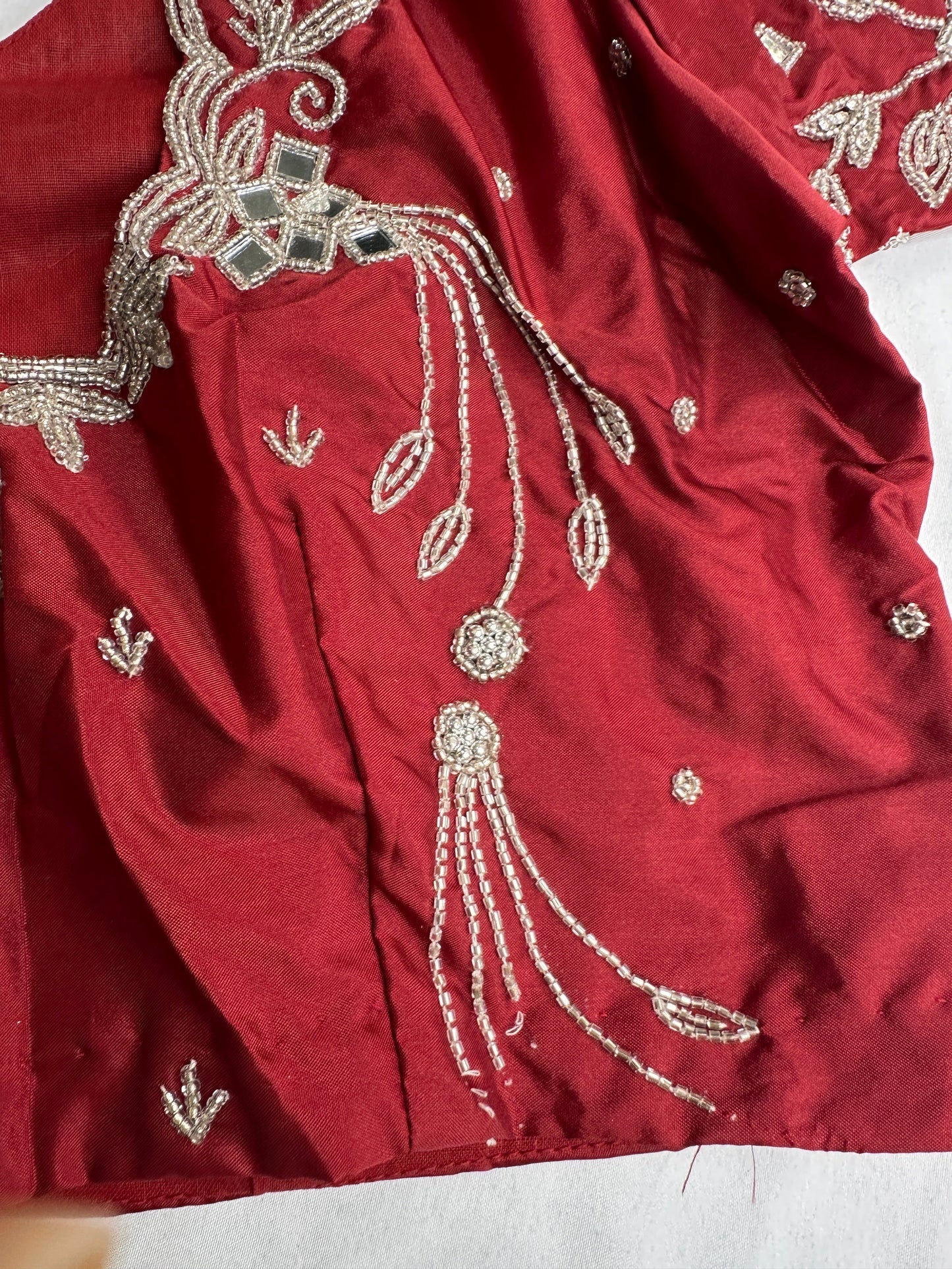 Marron Red Mirror work Maggam Aari Embroidery Blouse